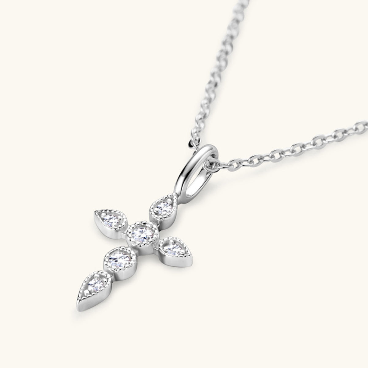 .925 Sterling Silver Moissanite Cross Pendant Necklace