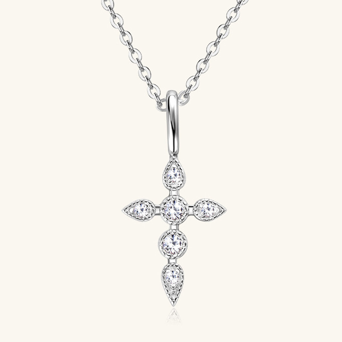 .925 Sterling Silver Moissanite Cross Pendant Necklace