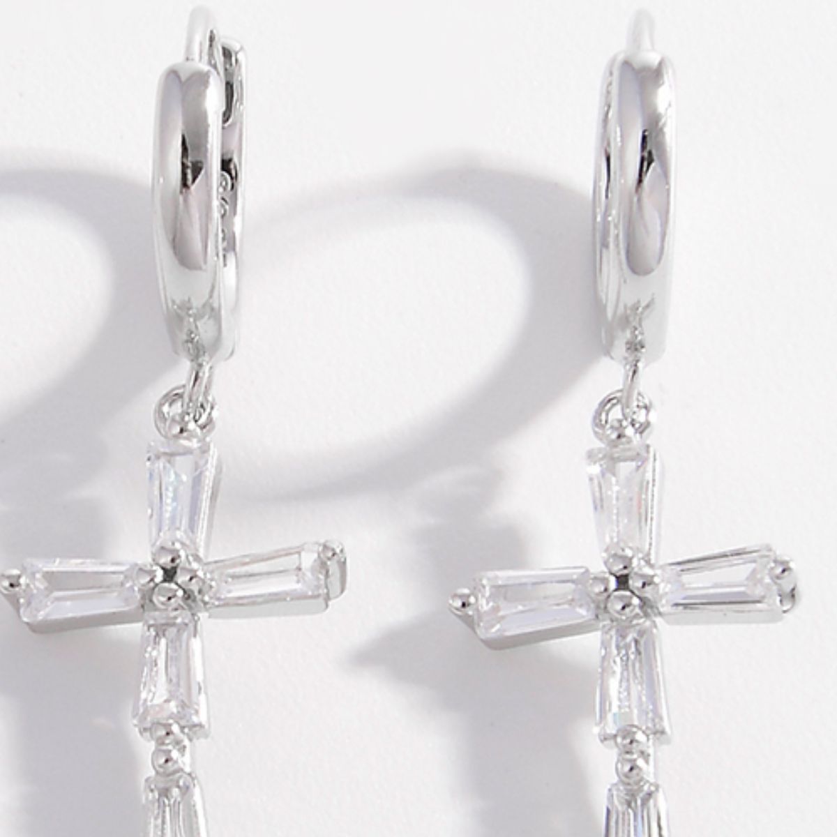 .925 Sterling Silver Zircon Cross Earrings