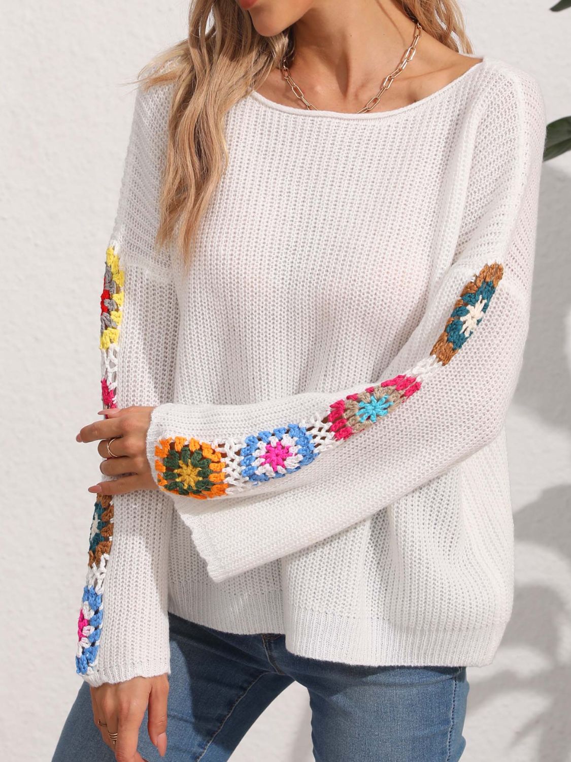 Crochet Flower Long Sleeve Sweater