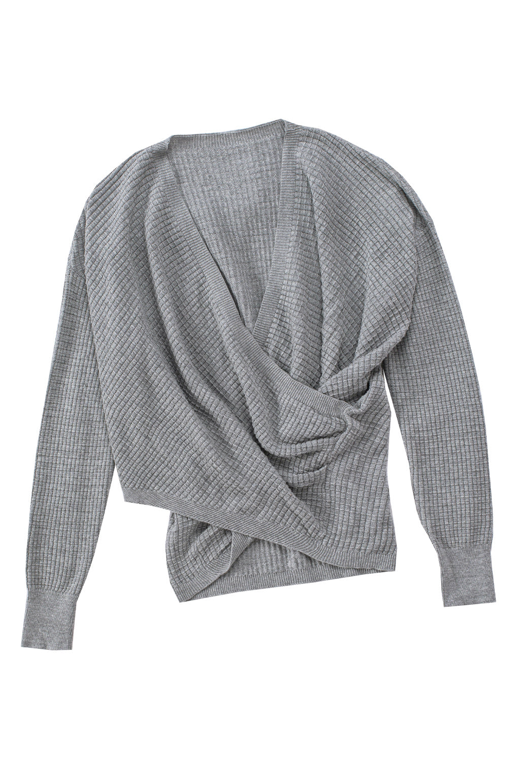 Grey Wrap Deep V-neck Casual Long Sleeve Knit Sweater