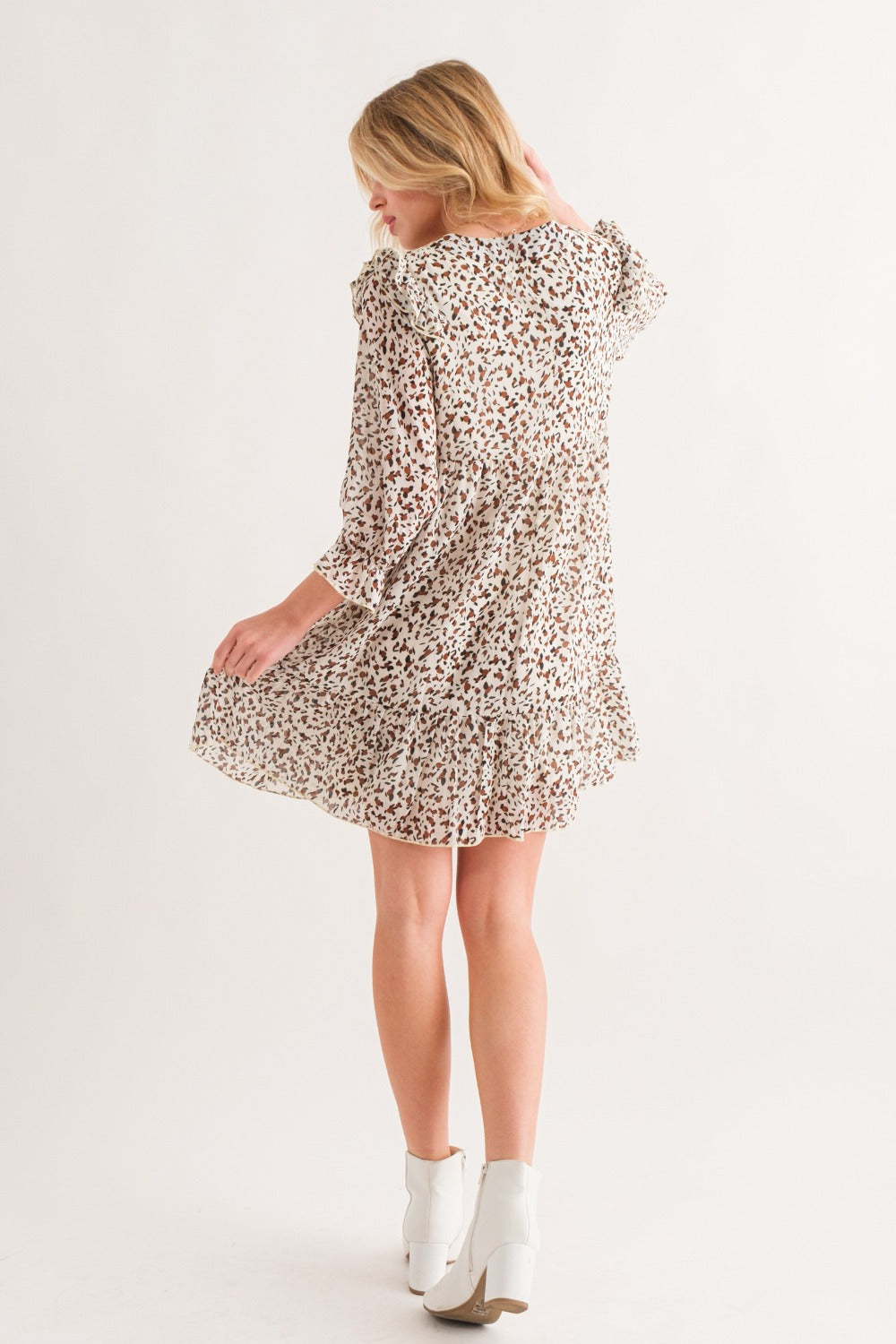 And The Why -Leopard Ruffle Hem Woven Mini Dress