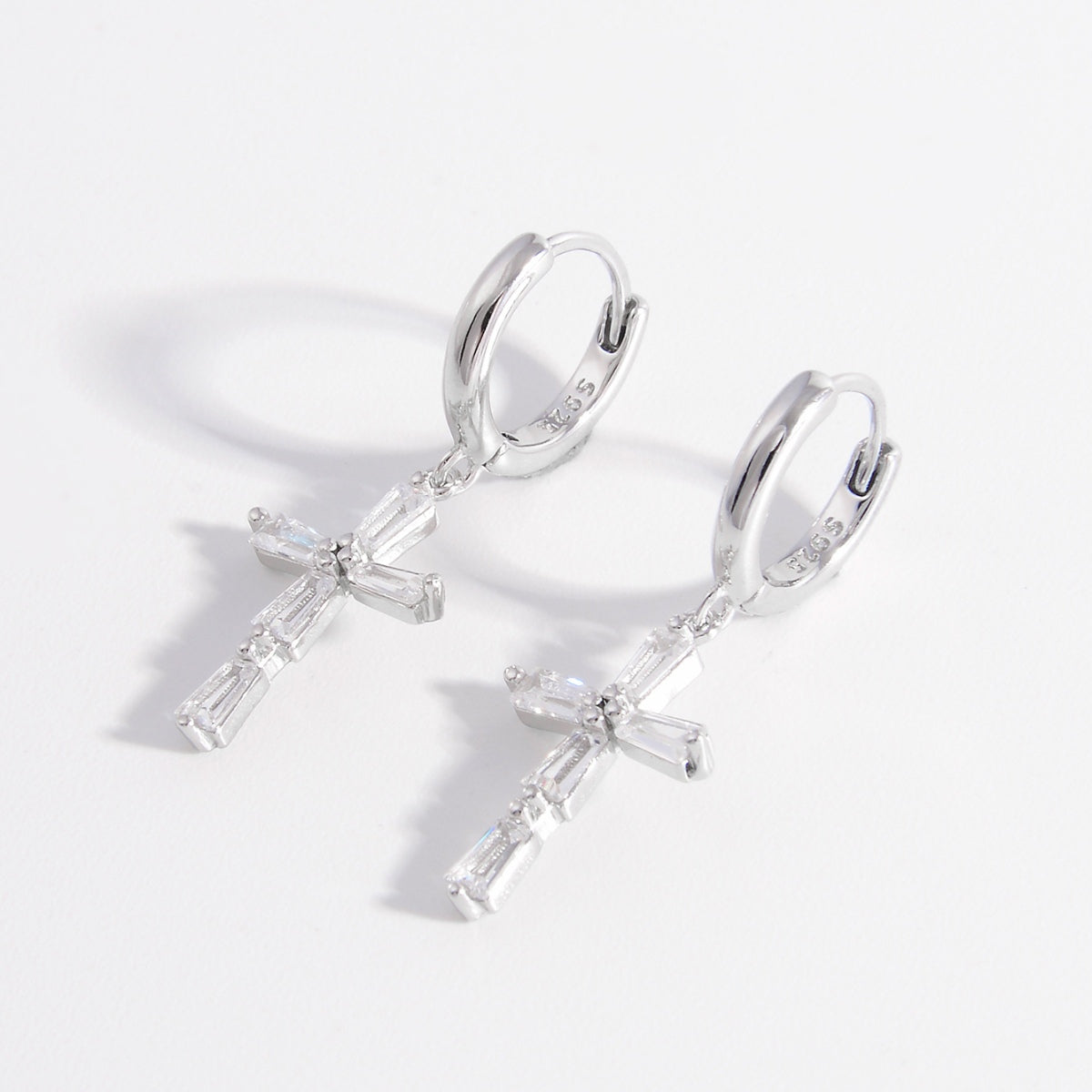 .925 Sterling Silver Zircon Cross Earrings