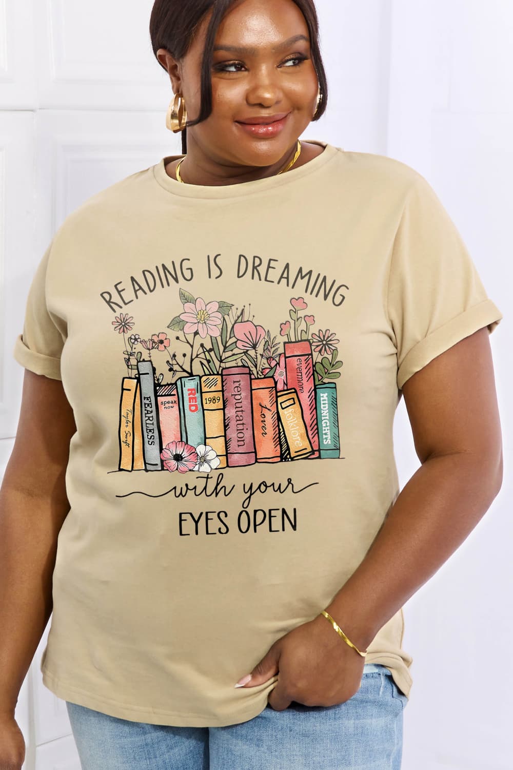 Simply Love Simply Love Full Size READING IS DREAMING WITH YOUR EYES OPEN Graphic Cotton Tee