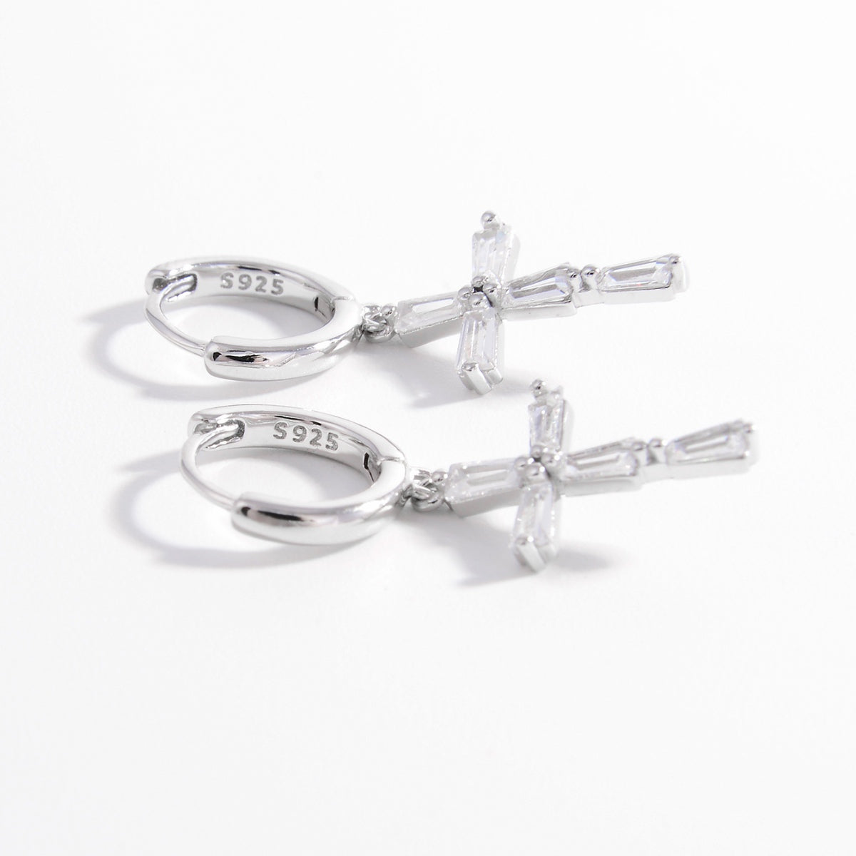 .925 Sterling Silver Zircon Cross Earrings