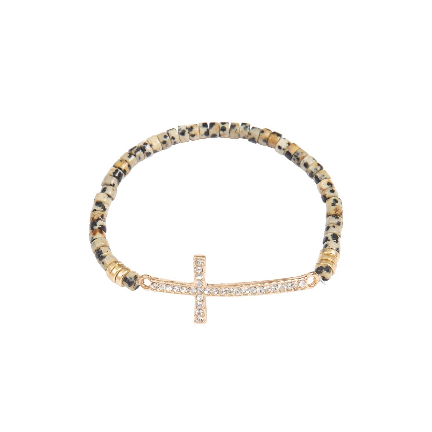 CROSS RHINESTONE WITH NATURAL STONE BEADS STRETCH BRACELET