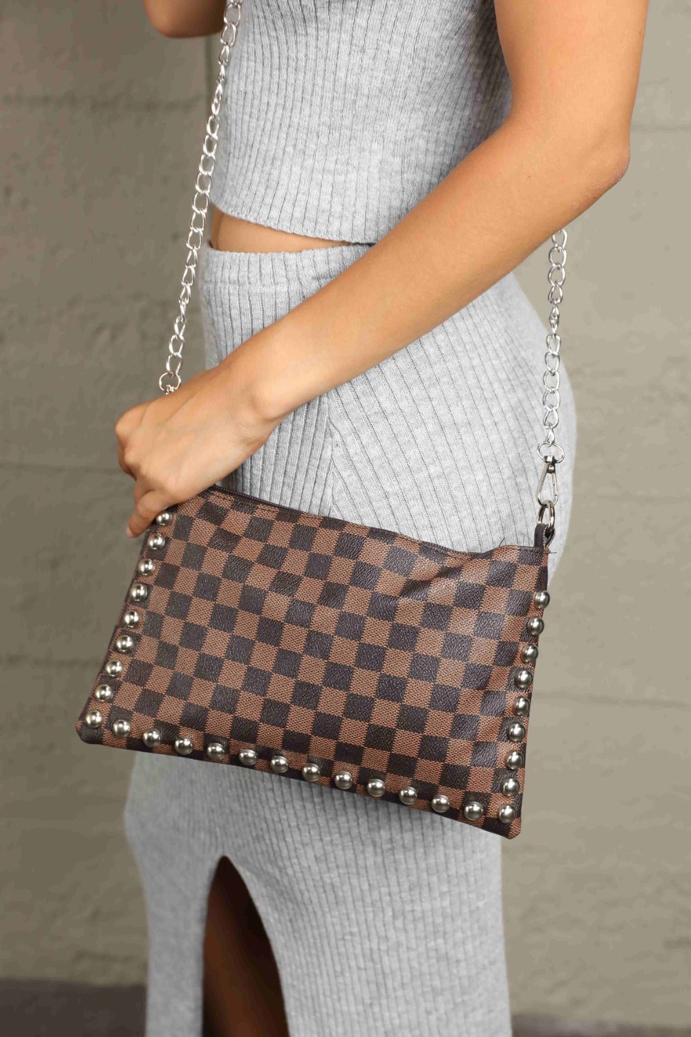 Adored Vegan Leather Studded Shoulder Bag